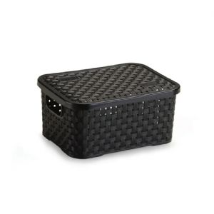 Cesto Oganizador Rattan C/ Tampa 3Litros Preto